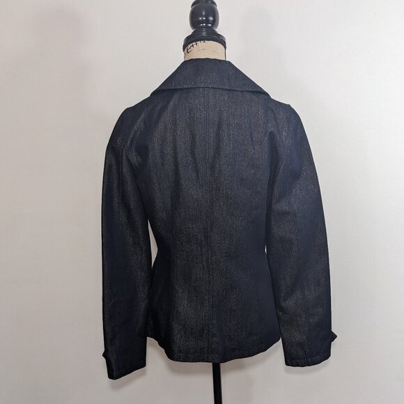Lauren Ralph Lauren Blue Gold Metallic Denim Double Breasted Jacket Dark Wash M - Picture 8 of 11